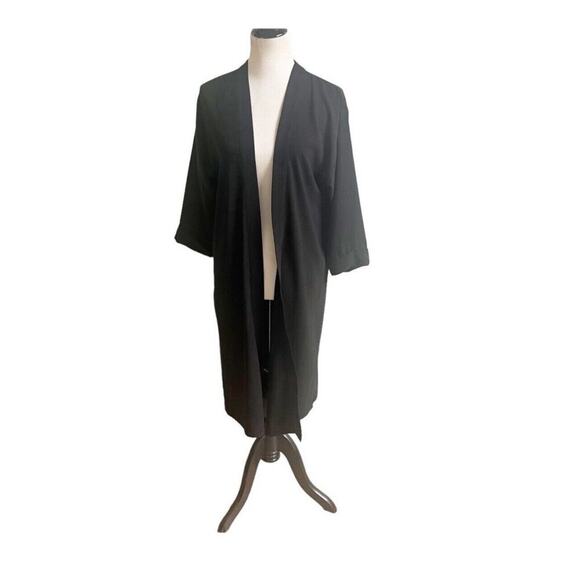 Top Shop Solid Black Longline Open Front Cardigan Size 6 Lagenlook Minimalist - Picture 1 of 13